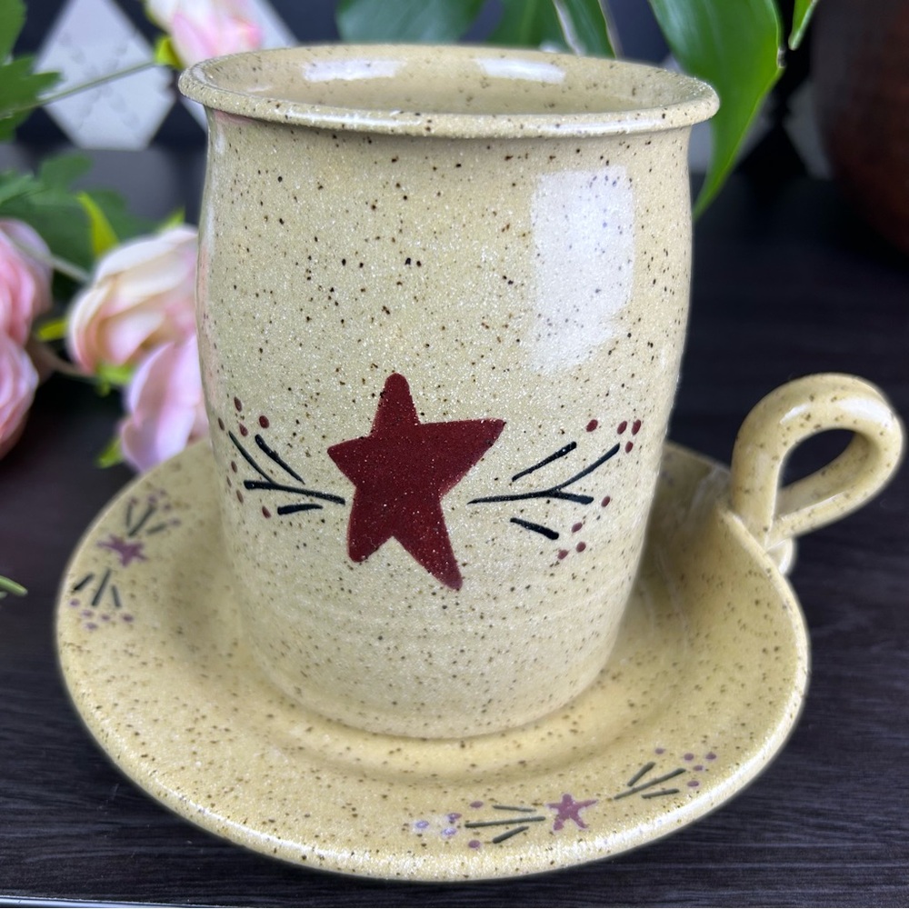 Studio‎ Pottery Crock for Kitchen Utensils 5” + Underplate| Farmhouse Primitive - Picture 3 of 7
